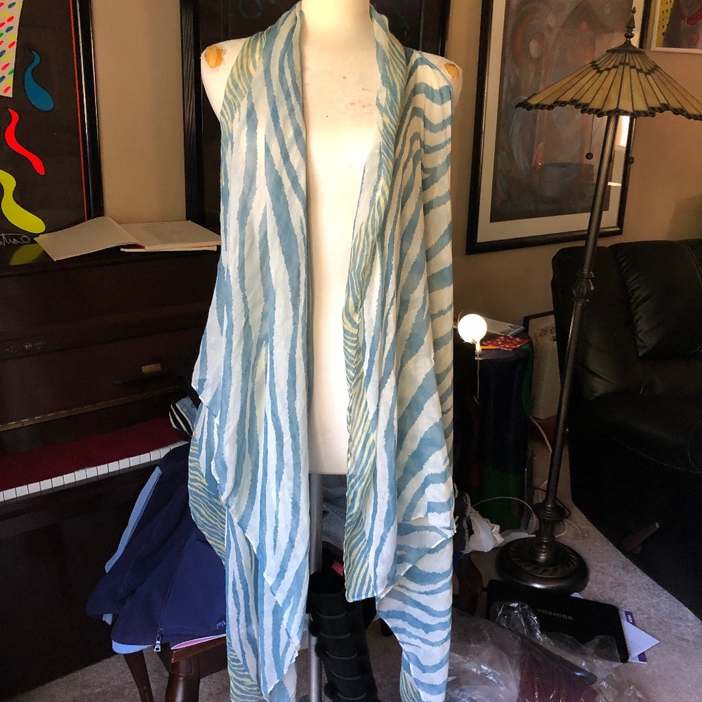 ZEBRA STRIPE BLU, WHITE ACCENTS VEST POOL COVERUP